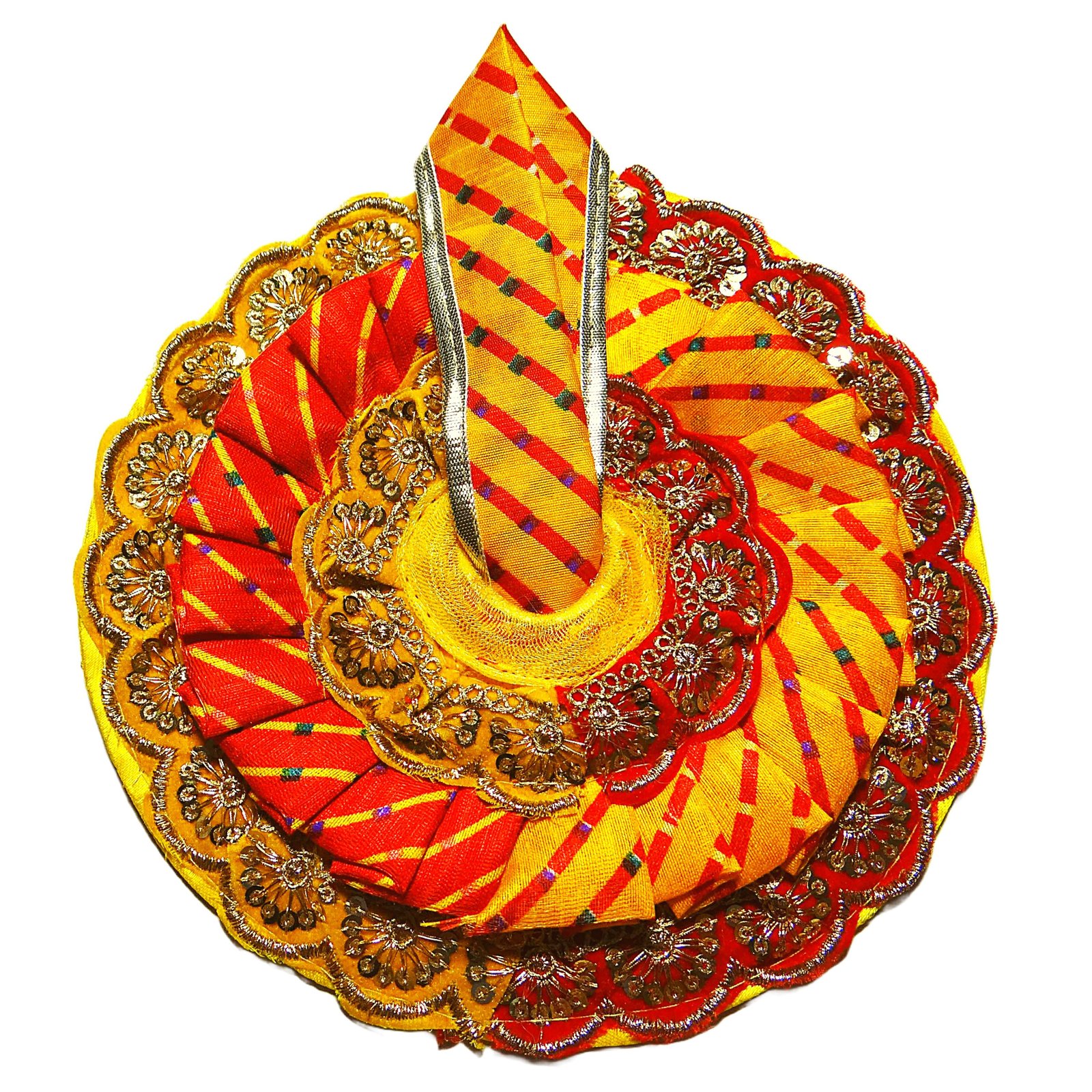 Laddu Gopal Dress – Yellow & Red with Golden Embroidery
