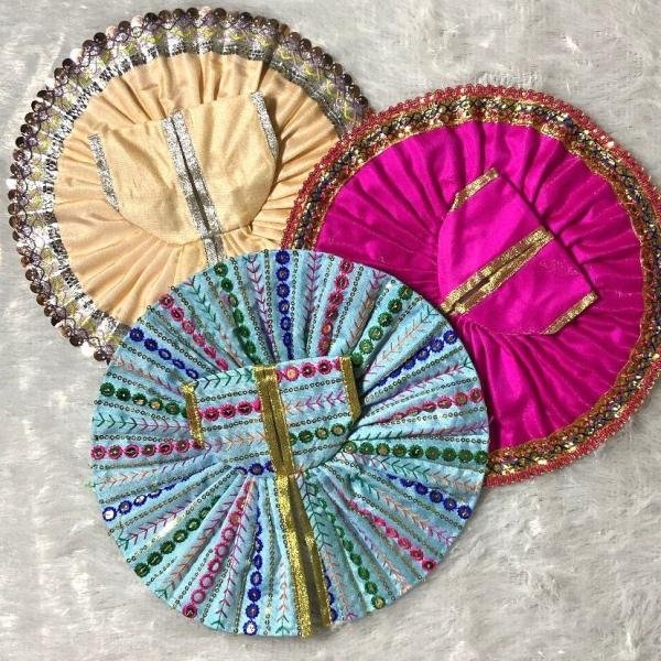 Elegant Laddu Gopal Dress Combo – Set of 3 Fancy Satin & Embroidered Outfits